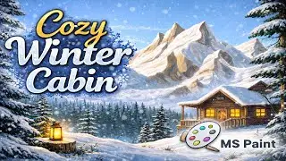 Peaceful Snowy Mountain Cabin | Winter Digital Painting