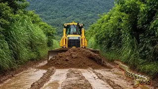 Heavy Bulldozer Breaking Rocks on Steep Mountain | Road Construction
