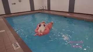 Inflatable Bunny Suit - Swimming at the pool (Inflatable suit on water)