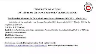 Final Extension For Admission in January Session | Mumbai University IDOL | Ashish Sir