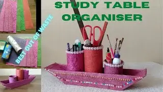 Ship-shaped Study Table Organiser /Best out of Waste / Multipurpose stand from Empty container