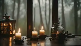 30 Min Cozy Cabin Rainy Day vibes atmosphere with thunder, rain, crackling fire place,  sleep ASMR