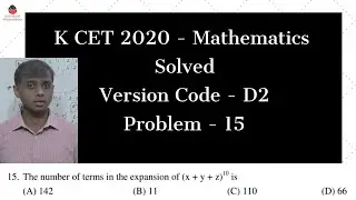 KCET 2020 maths answer key || Full solution | Problem 15 - Version Code D2