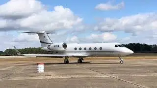 Gulfstream IV startup, taxi, and takeoff - Loud RR Tay 611 turbofans! 