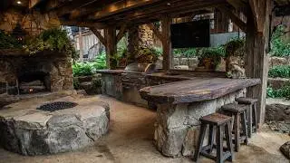 Winter Warmth - Rustic Outdoor Kitchen Fire Pit Integration