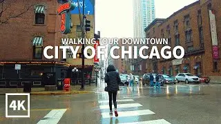 [4K] Rainy Day in Downtown Chicago, Michigan Ave, Ontario Street & Ohio Street, Rain & City Sounds