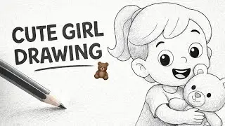 How to Draw Cute Girl with Teddy Bear | Step by Step Easy Drawing | Anjali ki Drawing Duniya