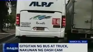 Saksi: Gitgitan ng bus at truck, nakunan ng dash cam