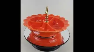Vintage MCM Divided Bright Orange Ceramic Serving Dish Bowl w/ Gold Handle