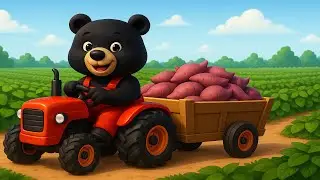 🌞🐻 A Hard Day&rsquo;s Work! Bear Farmer Grows and Collects Sweet Potatoes! 🍠🍠 | Vehicles Farm Animated