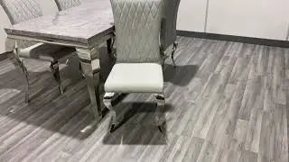 Loui Dark Grey Marble Dining Set with 4 Light Grey Nicole Chairs