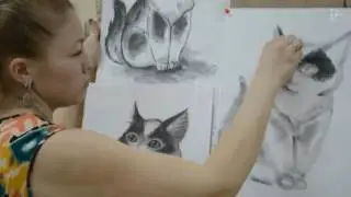 Рисование углём со школьниками.