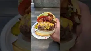 Legendary thick half pound burger patty from Corner Bistro in NYC