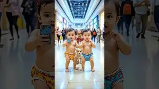 Twin Babies Dancing in Mall with Puppy 😍 Cute Baby Dance with Moms | Viral Baby Video 2025