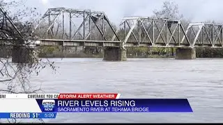 Sacramento River running fast and high near Tehama after overnight rain