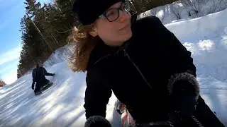 Crazy spinning and sledding down steep hill