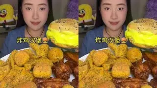 Fried chicken hamburger is coming! I like it very much.