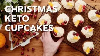 Keto Christmas cupcakes with orange frosting