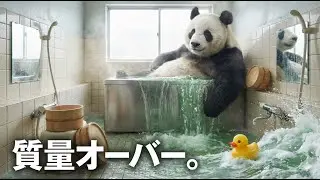 【会社員パンダ】昭和の団地風呂でお湯があふれる。入浴ASMR / [Office Panda] Giant Bath Overflow & ASMR 🛁
