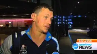 Greg Bird invites Mal Meninga to run at him