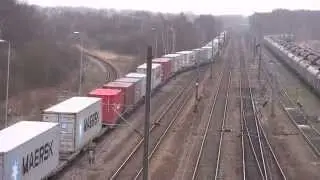 Freightliner Class 66 414 departs southbound from Doncaster Decoy Yard with Intermodal freight