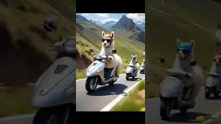 Animal Funny 😂#FunnyAnimals #LlamaOnScooter #shorts #creativeart  #cartoon #aicat #ai #ComedyAnimals
