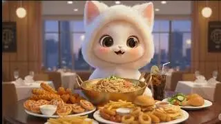 AI Cat Mukbang 🍜🍔 Noodles, Burger, Fries & Coke | Relaxing ASMR Eating Sounds