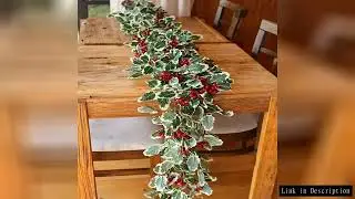 1M Festive Holly Leaves Red Berries Christmas Garland Artificial Greenery for Holiday Decor Wreaths