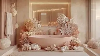 Coral Reef-Themed Bathroom | 3D Ocean-Inspired Design | Pastel Pink & Beige Luxury Bath Space