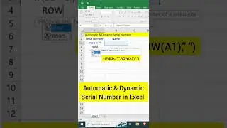Automatic & Dynamic Serial Number in Excel sheet #excel #trending #shorts #viral