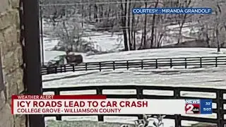 Icy roads lead to car crash in College Grove, TN