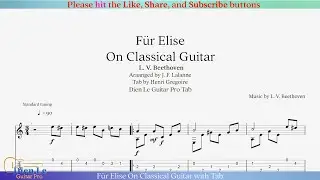 F&uuml;r Elise On Classical Guitar with Tab