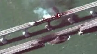 Satellite Images Shows Fire And Smoke Rising After Large Explosion From Damaged Crimea Bridge