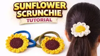 Sunflower Scrunchie Crochet Tutorial 🌻  No Glue No Sew. Easy for Beginners.