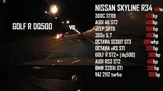 Golf R DQ500 vs VAZ 2112, SKYLINE R34, 300C STR8, JEEP SRT8, SCOUT ST3, vRS ST1, RS3 ST2 and ...