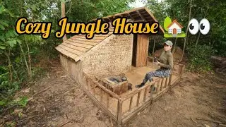 Beautiful Girl Building Survival Log CabinBushcraft Shelter In wild
