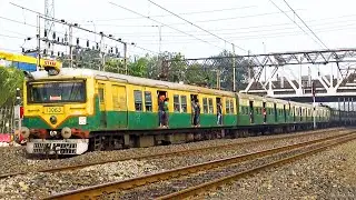 Single and double wind shielded old Electric Multiple Unit local trains made a smooth run