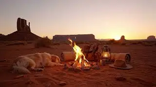 🔥 Desert Campfire at Sunset | Soft Fire & Gentle Desert Breeze (12 Hours) | Sleep, Focus, Relaxation