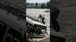 Bus Swept Away in Flood 🌊🚌 | Driver Climbs to Roof to Survive #shorts #flood #viral #youtubeshorts