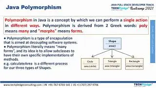 Module 5(Part VI)- Java Polymorphism -Java OOPS  Program|Java Full Stack | TechPledge Consulting