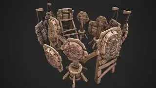 Medieval Wooden Dartboard, Fairground Tournament, Shooting Range. Environment .3D Models Pack