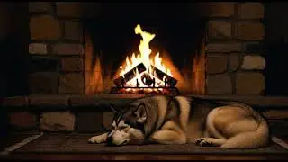 Cozy Fireplace with Sleeping Dog 2 Hours | Crackling Fire Sounds | No Ads