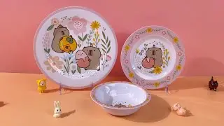 Wholesale BPA-Free Kids Plate | Melamine Deep | Cartoon Capybara & Floral (Pink Children's Mealtime)
