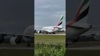 Big A380 powering down the runway ,taken from southside 🚴&zwj;♂️💯👌#aviation #dubai #emirates #followme
