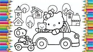 Hello, Kitty! Coloring pages for kids Hello kitty in the car