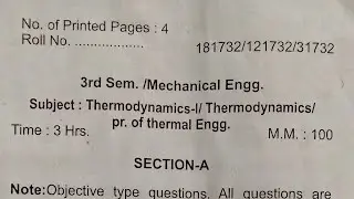 Thermodynamics-I | 3rd Sem | Mechanical Engg | Question Paper | March -2021 | #Saifim 03