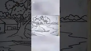 How to draw beautiful village landscape scenery drawing#shorts #art #drawing