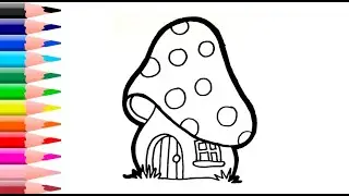 MENGGAMBAR DAN MEWARNAI KARTUN RUMAH JAMUR, rumah jamur lucu, drawing and coloring step by step