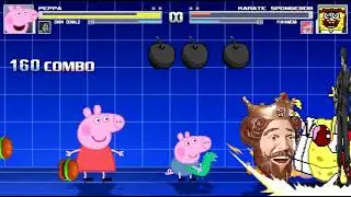 Peppa Pig and Dark Donald Vs Karate Spongebob and Pinkamena (for @gagebowie7825)