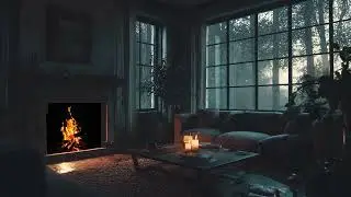 Nighttime Calming Rain Retreat 🌧️ | Cozy Living Room, Fireplace & Piano Music Ambience